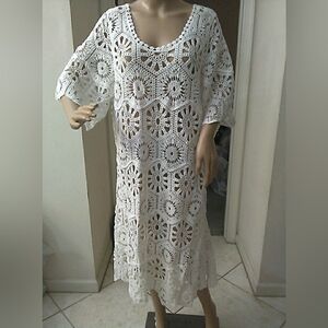 NWOT POL Elegant White Crochet DRESS/COVER UP SZ. ONE SZ. GORGEOUS